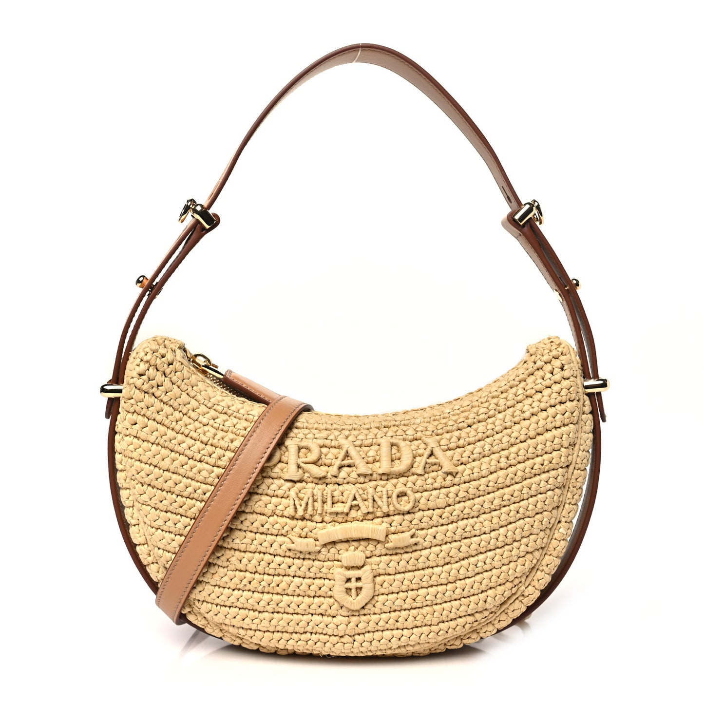 Yarn Raffia Effect Crochet Arque Shoulder Bag Natural