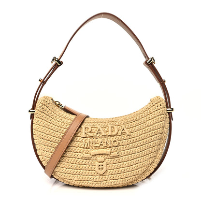 Prada Yarn Raffia Effect Crochet Arque Shoulder Bag Natural 1 of 10