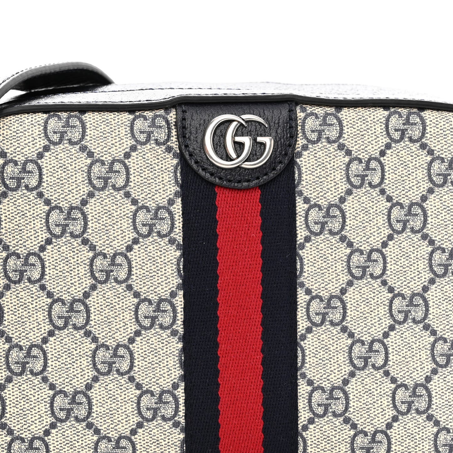 GG Supreme Monogram Textured Dollar Calfskin Web Small Ophidia Camera Bag Beige Blue