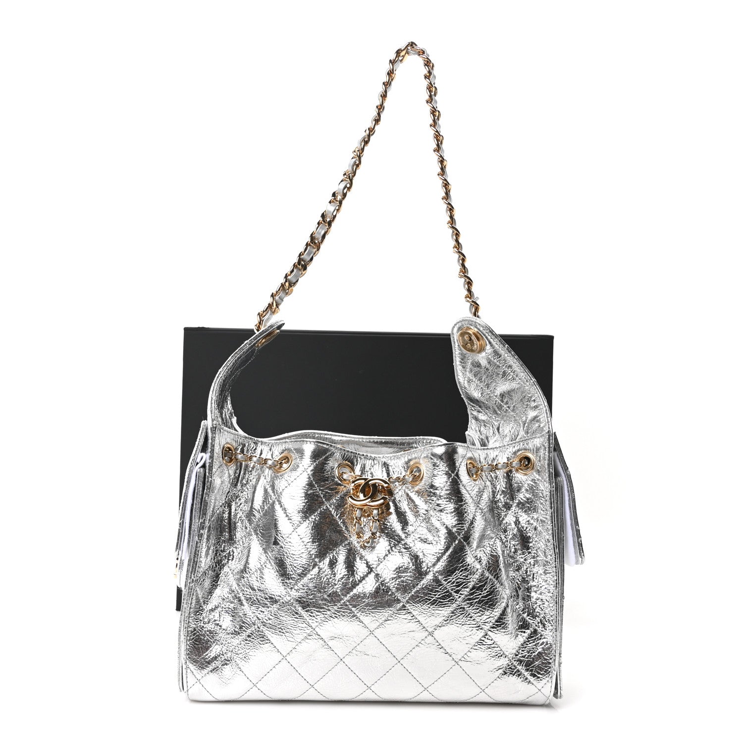 Chanel Metallic Aged Calfskin Quilted Small Chanel 25 Handbag Silver 12 of 12
