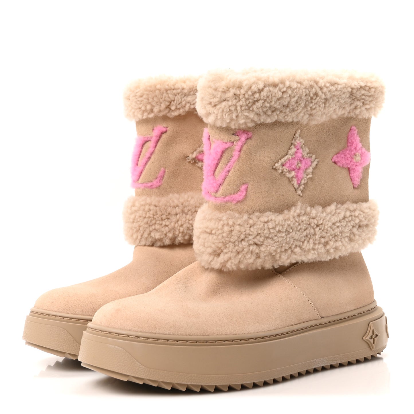 Suede Calfskin Shearling Snowdrop Flat Ankle Boot 37 Beige