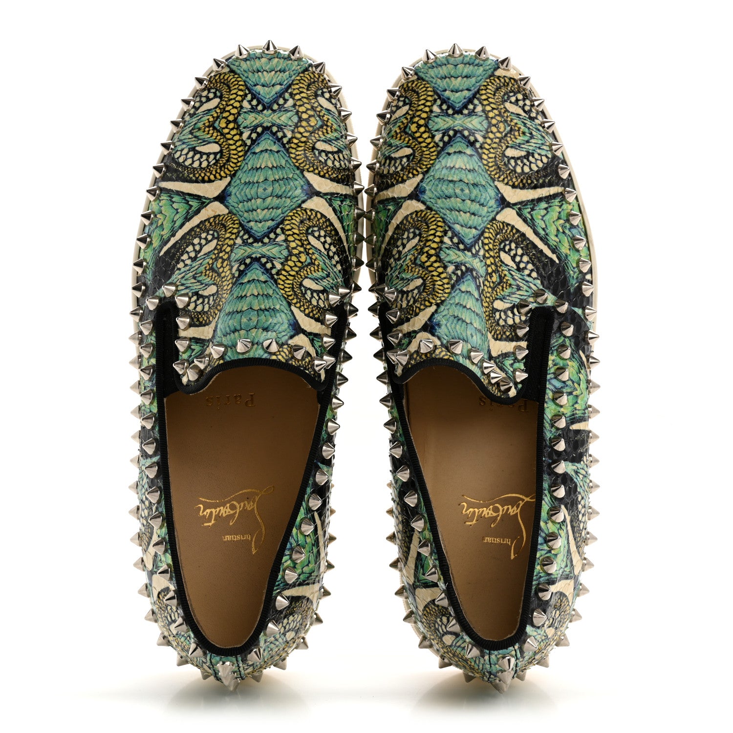 Christian Louboutin Snakeskin Spikes Pik Boat Flats 38 Multicolor