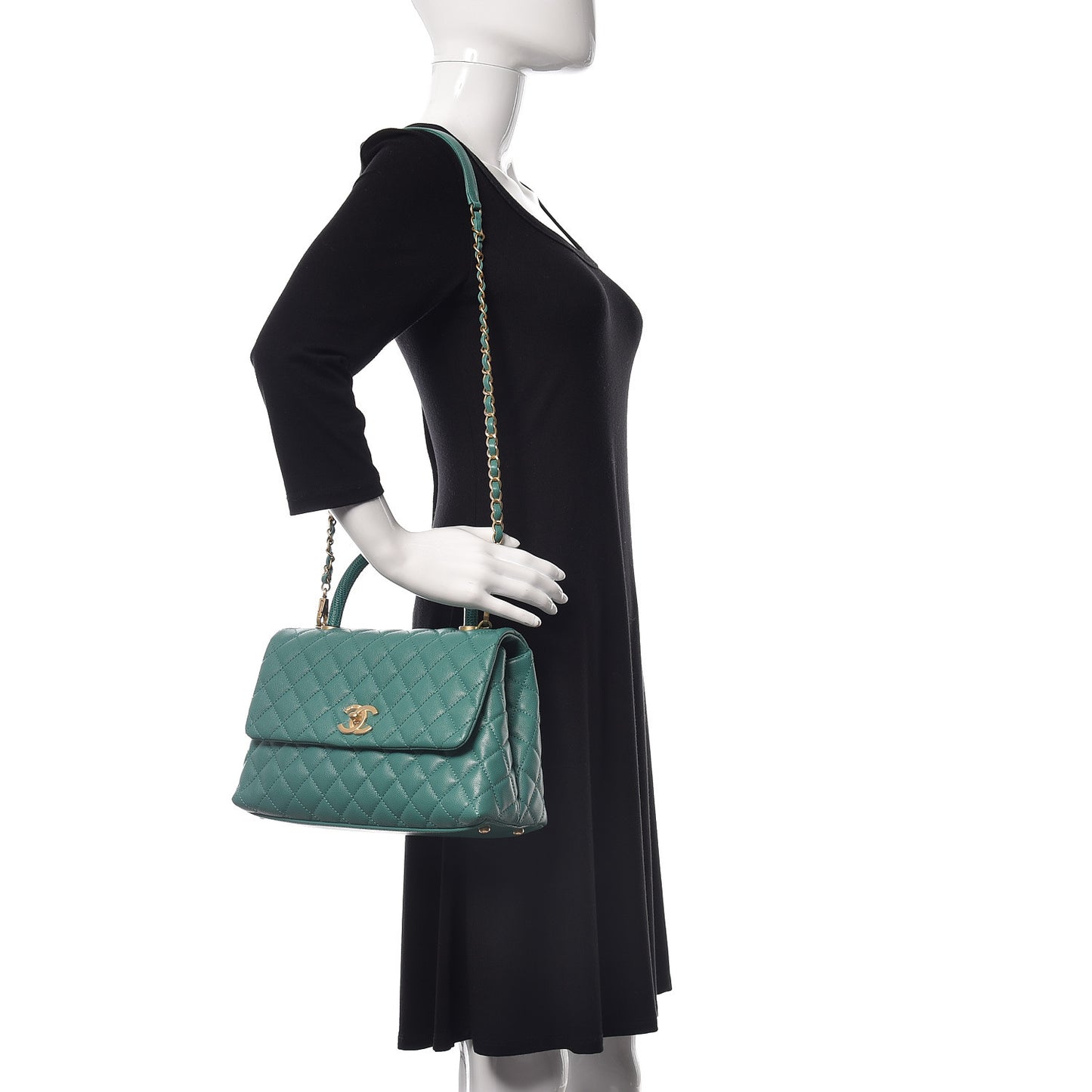 Caviar Lizard Quilted Small Coco Handle Flap Green