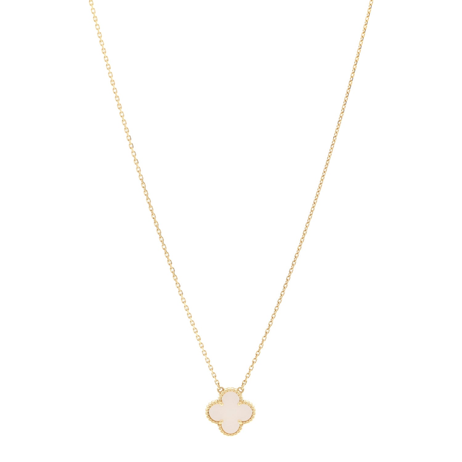 Van Cleef & Arpels 18K Yellow Gold Mother of Pearl Vintage Alhambra Pendant Necklace 1 of 6