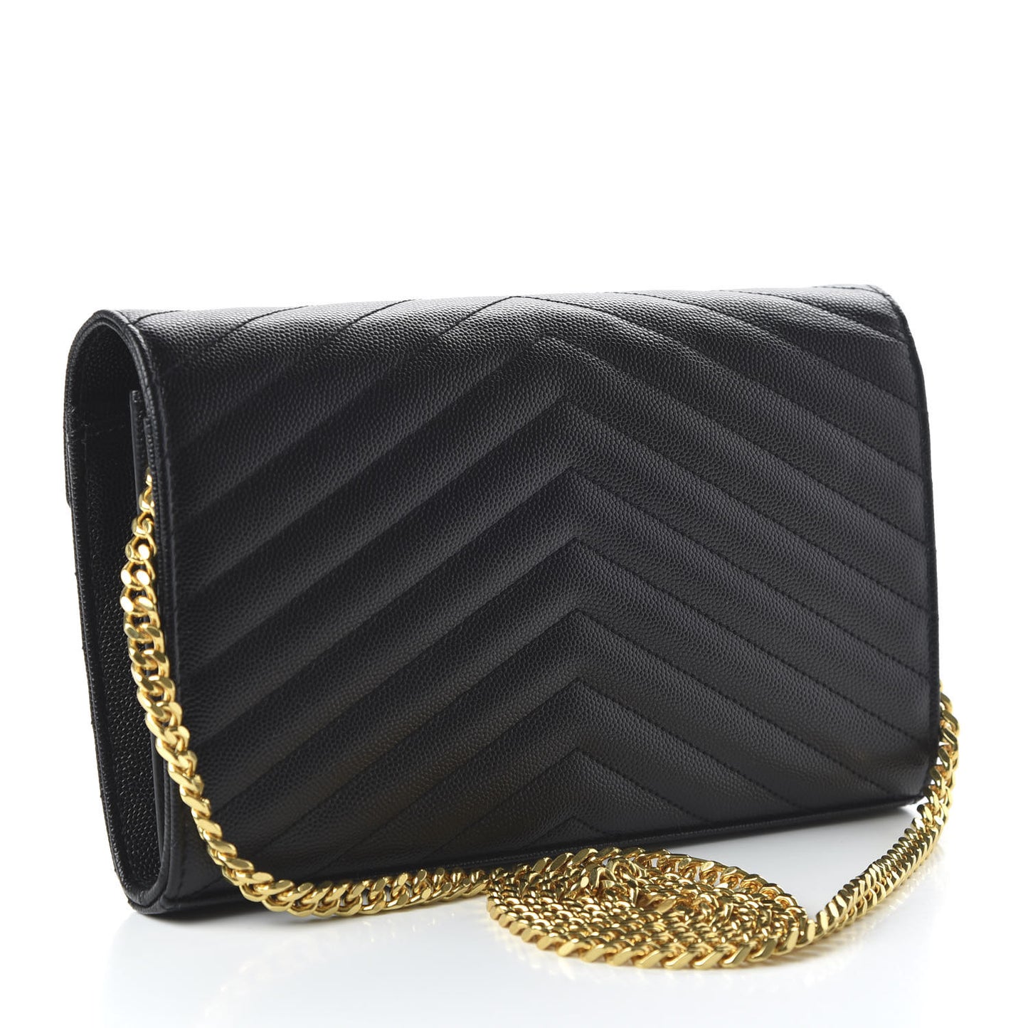 Grain De Poudre Matelasse Chevron Monogram Chain Wallet Black