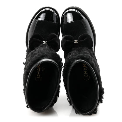 Chanel Shearling Lambskin Calfskin Patent Bow Short Boots 36 Black 2 of 10