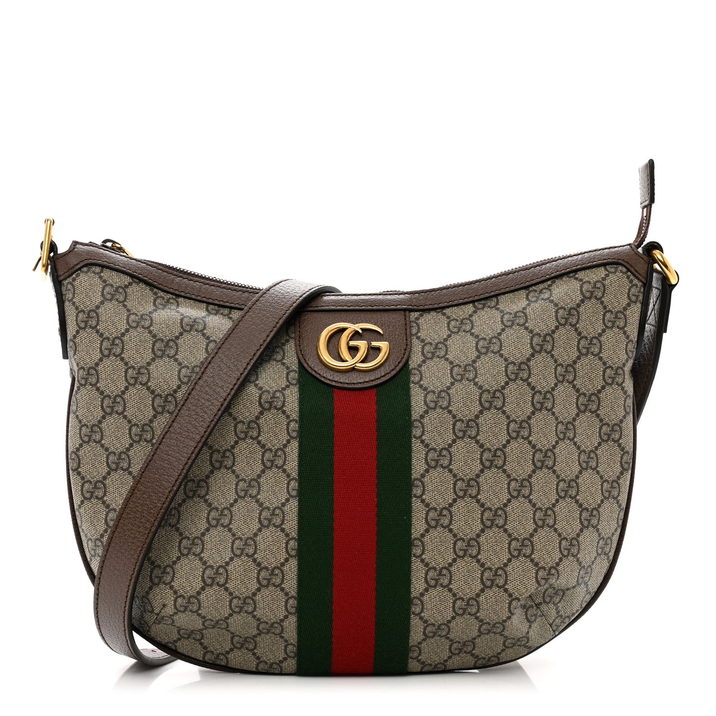 GG Supreme Monogram Web Small Ophidia Half Moon Hobo Brown