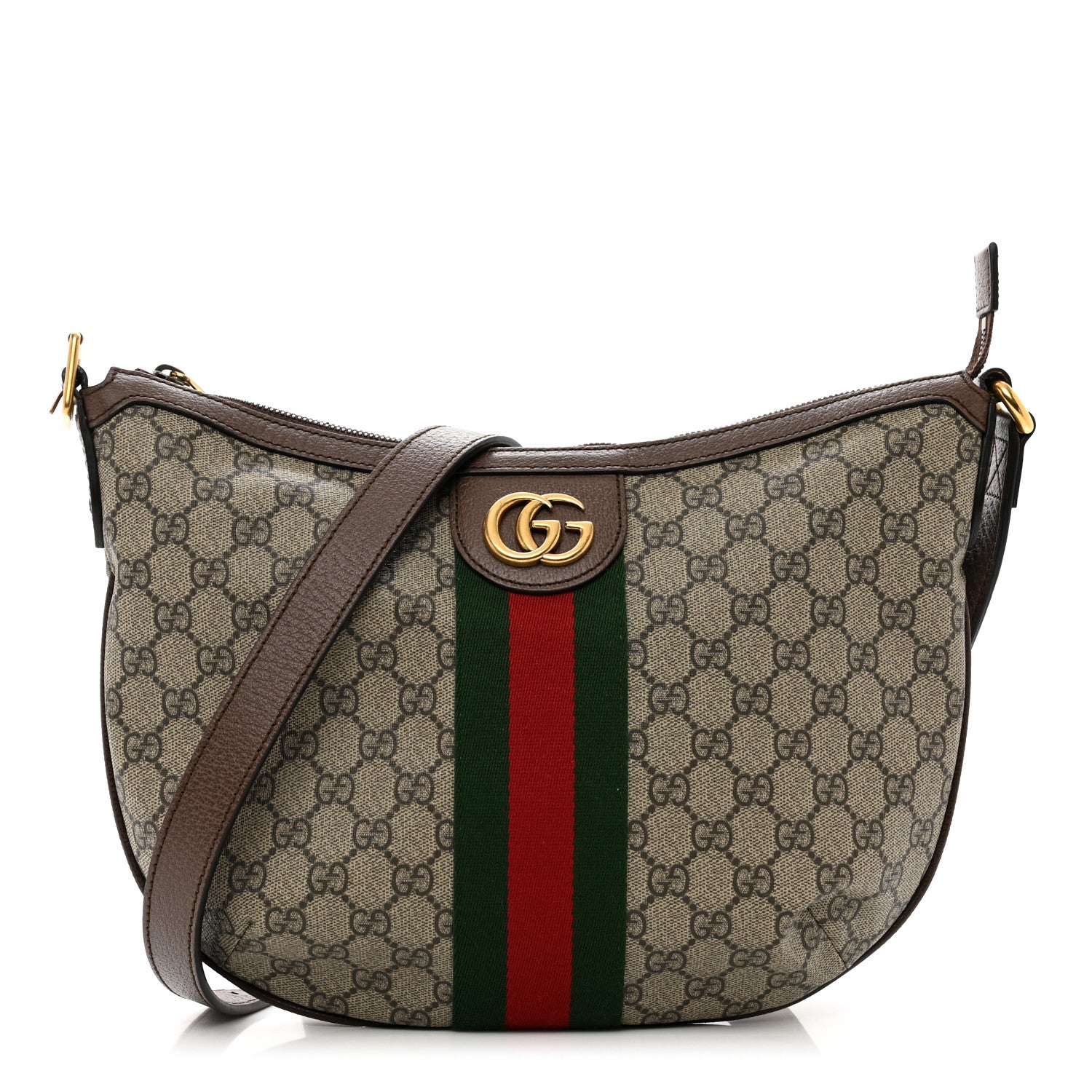 Gucci GG Supreme Monogram Web Small Ophidia Half Moon Hobo Brown 1 of 9