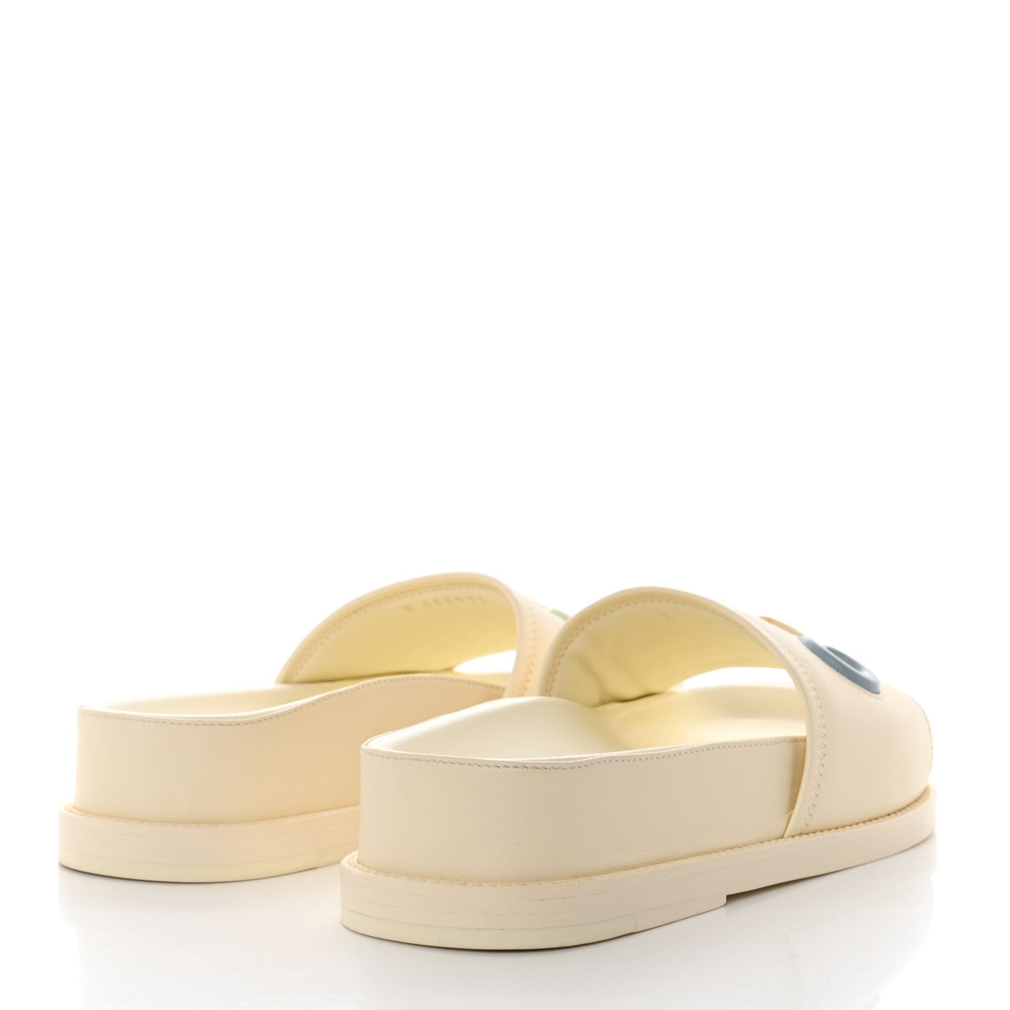 Lambskin Cha-Nel Mule Sandals 36.5 Ivory Multicolor