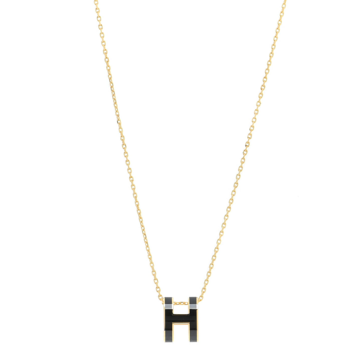 Lacquered Gold Pop H Pendant Necklace Black