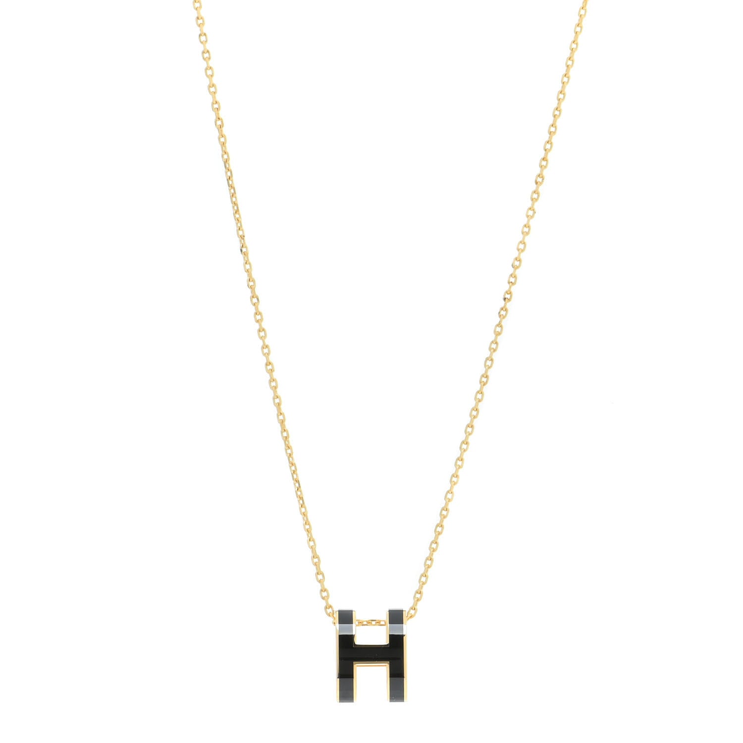 Hermes Lacquered Gold Pop H Pendant Necklace Black 1 of 7