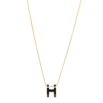 Hermes Lacquered Gold Pop H Pendant Necklace Black 1 of 7