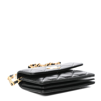 Chanel Lambskin Quilted Pearl Crown Clutch With Chain Black 4 of 10