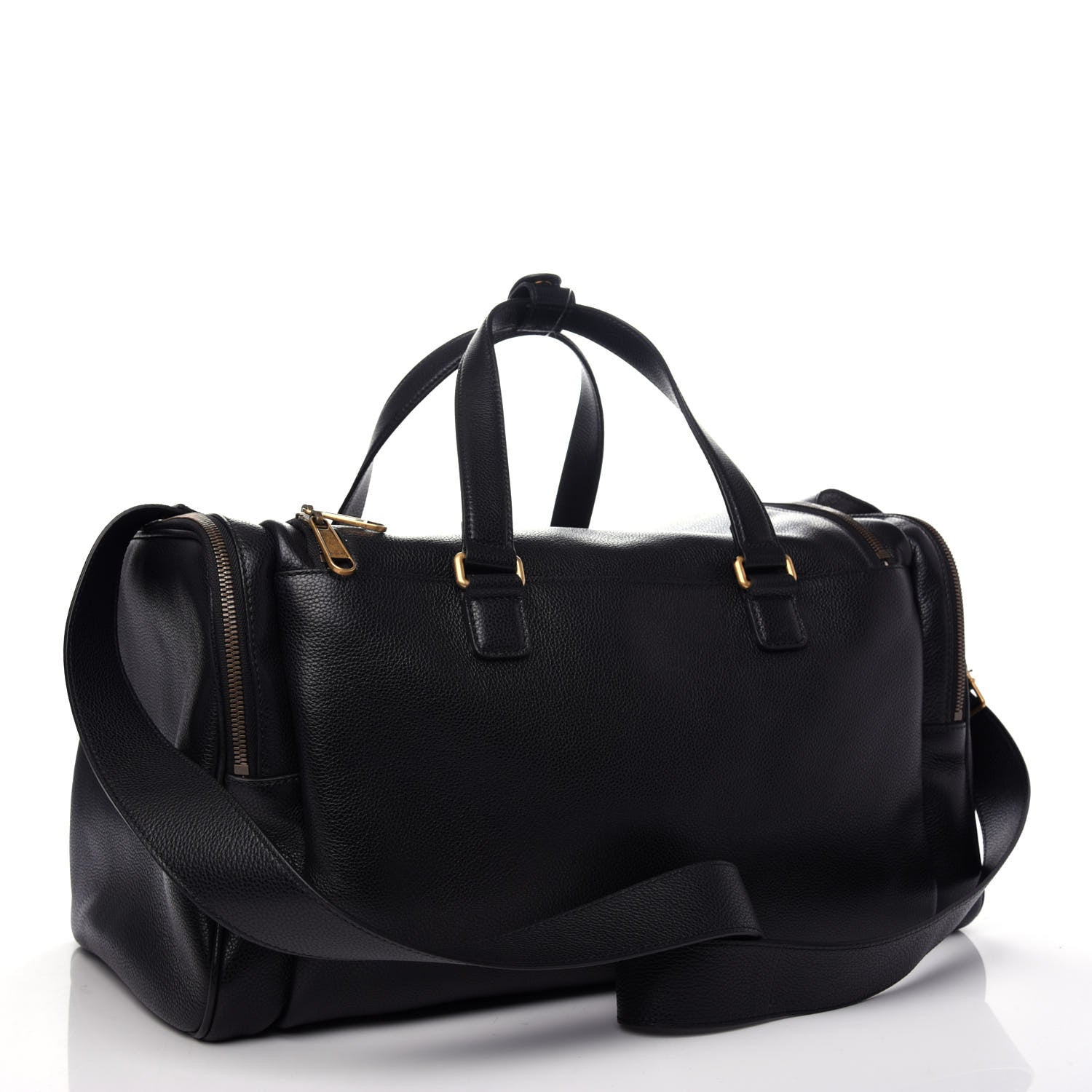 Gucci Grained Calfskin Logo Duffle Bag Black 2 of 9