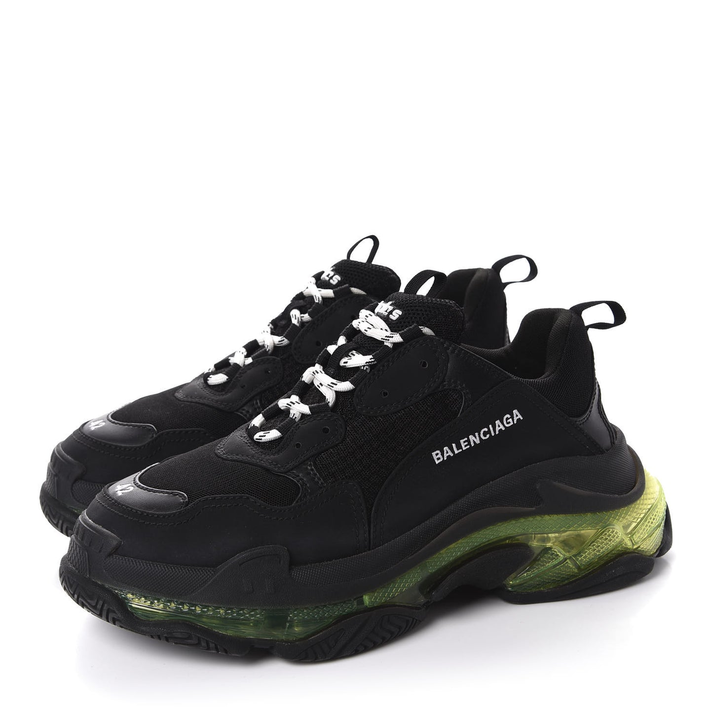 Fabric Mesh Clear Sole Mens Triple S Sneakers 42 Black Yellow Fluo