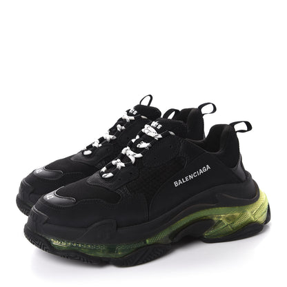 Balenciaga Fabric Mesh Clear Sole Mens Triple S Sneakers 42 Black Yellow Fluo 3 of 8