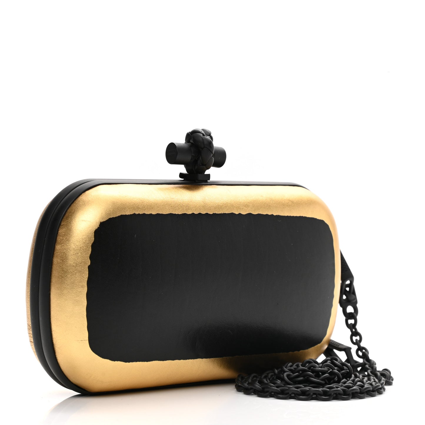 Gilded Waxed Leather Knot Clutch Gold Black