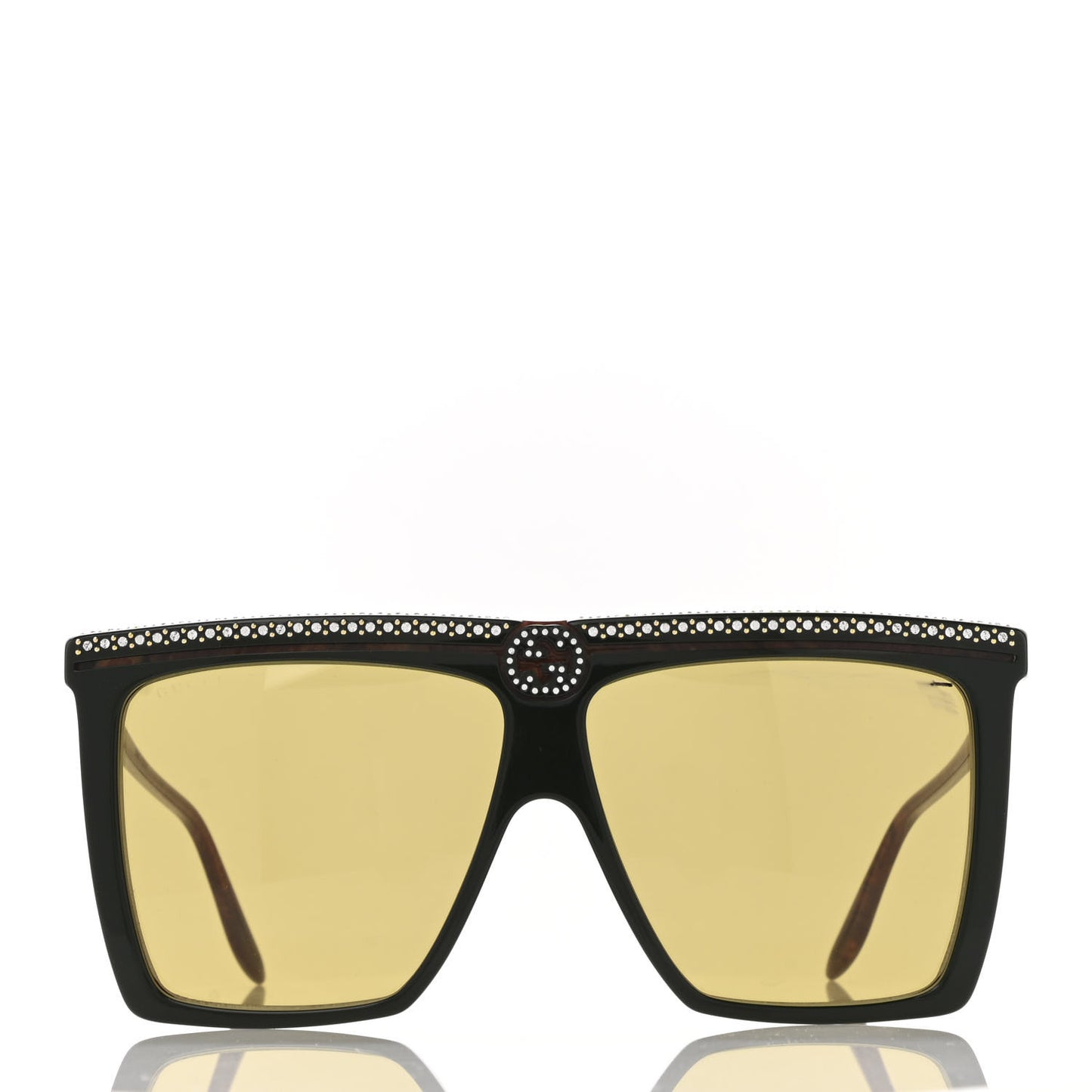 Crystal Square Frame GG Sunglasses GG0733S Green Brown