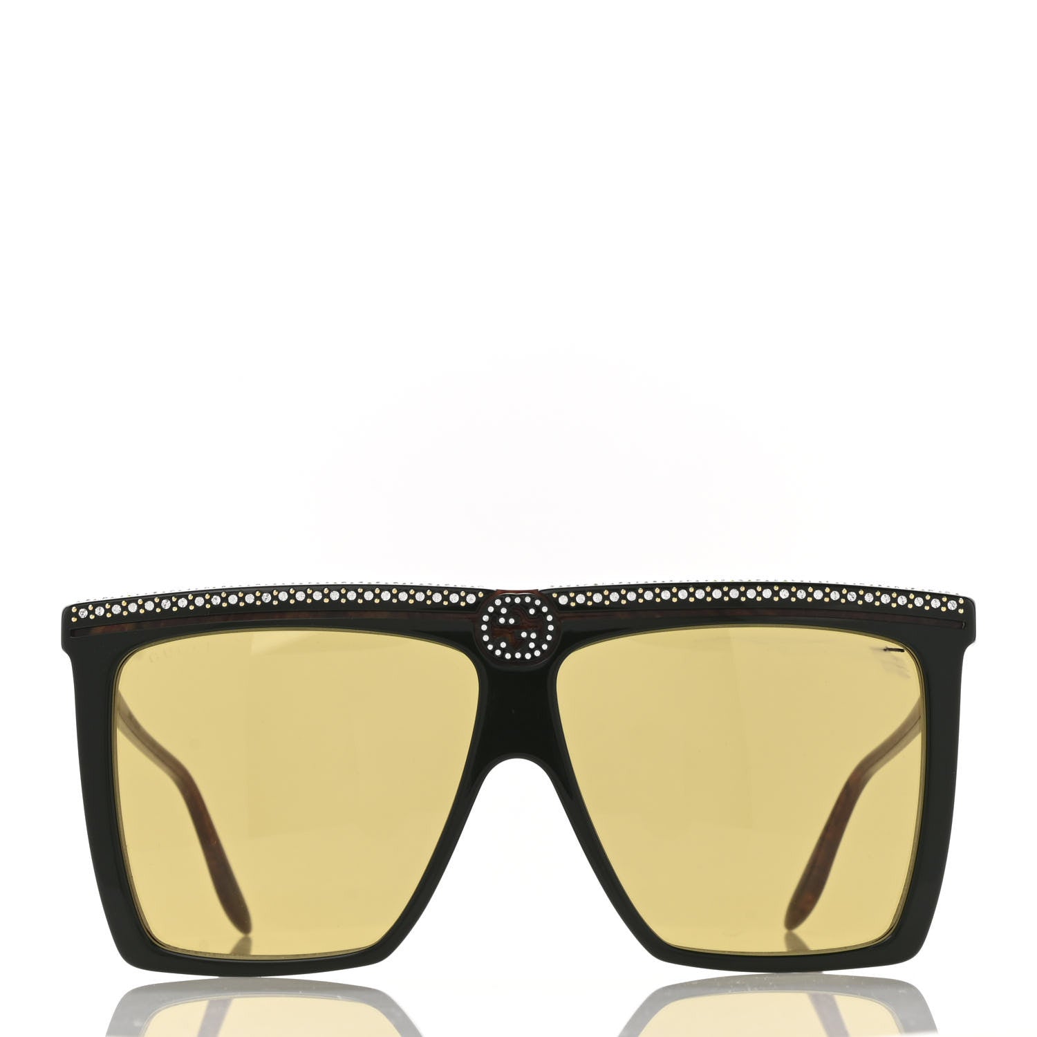 Gucci Crystal Square Frame GG Sunglasses GG0733S Green Brown 2 of 11