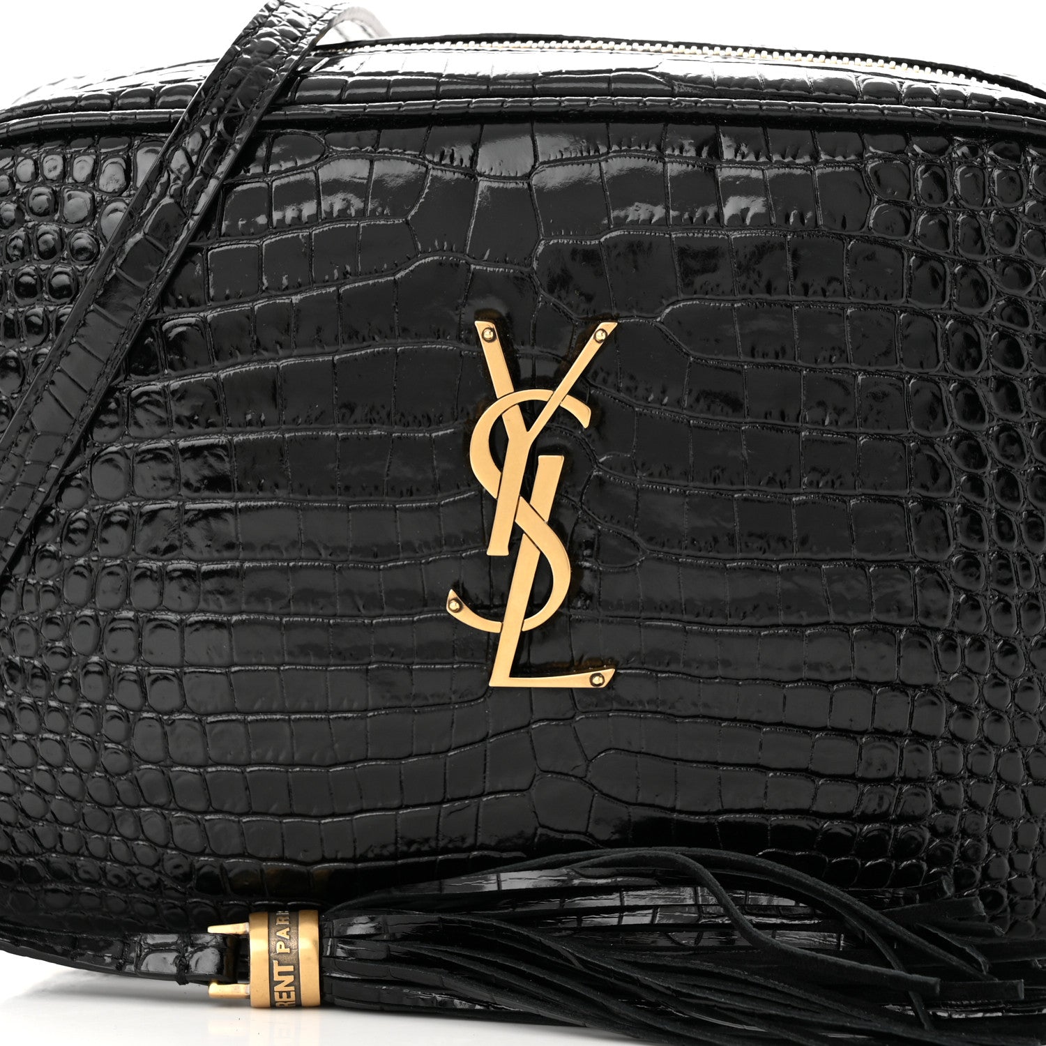 Saint Laurent Patent Calfskin Crocodile Embossed Monogram Lou Camera Bag Black 8 of 11