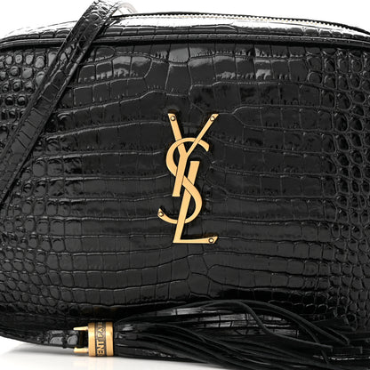 Saint Laurent Patent Calfskin Crocodile Embossed Monogram Lou Camera Bag Black 8 of 11