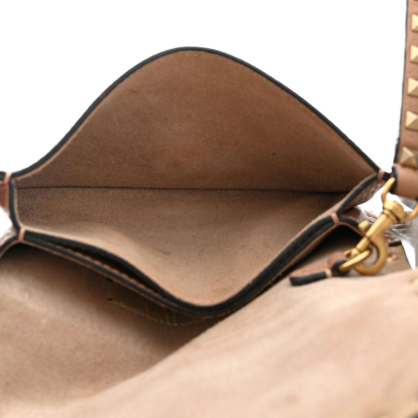 Pebbled Calfskin Beaded Rockstud Wristlet Clutch Soft Noisette