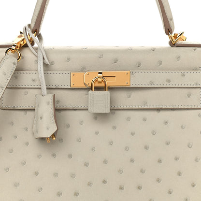 Hermes Ostrich Kelly Sellier 28 Gris Perle 10 of 11