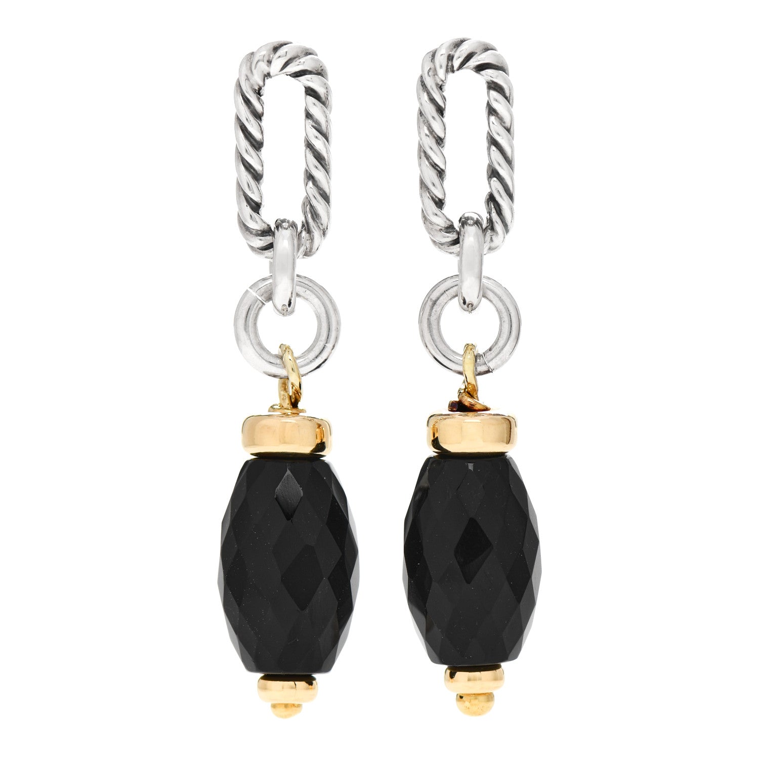 David Yurman Sterling Silver 18K Yellow Gold Black Onyx Bijoux Drop Earrings 1 of 4