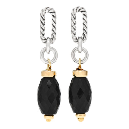 David Yurman Sterling Silver 18K Yellow Gold Black Onyx Bijoux Drop Earrings 1 of 4