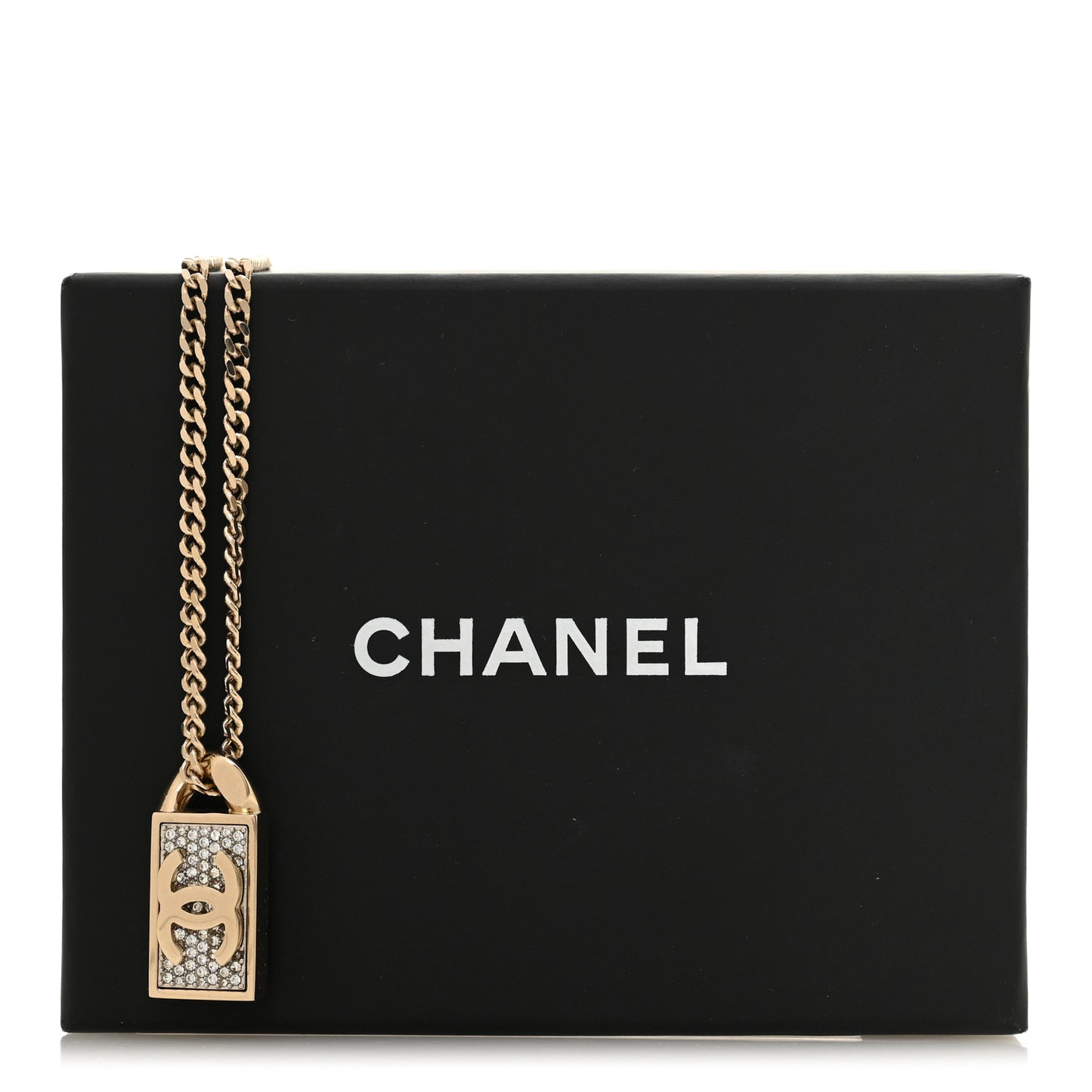 Crystal Dog Tag Charm Necklace Gold