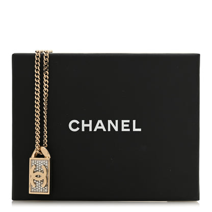 Chanel Crystal Dog Tag Charm Necklace Gold 6 of 6