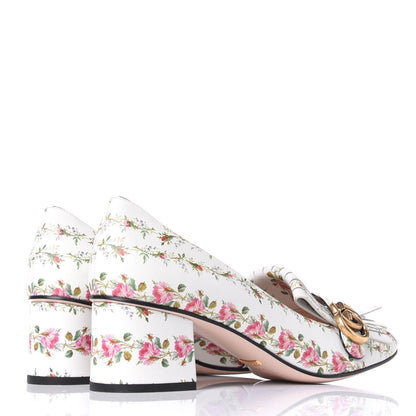 Gucci Calfskin Rose Print GG Marmont Fringe 50mm Loafer Pumps 41.5 Multicolor 4 of 10