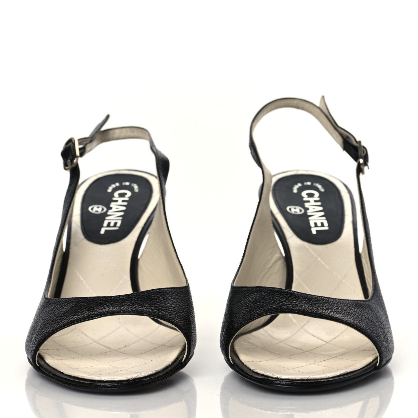 Calfskin Pearl CC Peep Toe Slingback Pumps 41 Black
