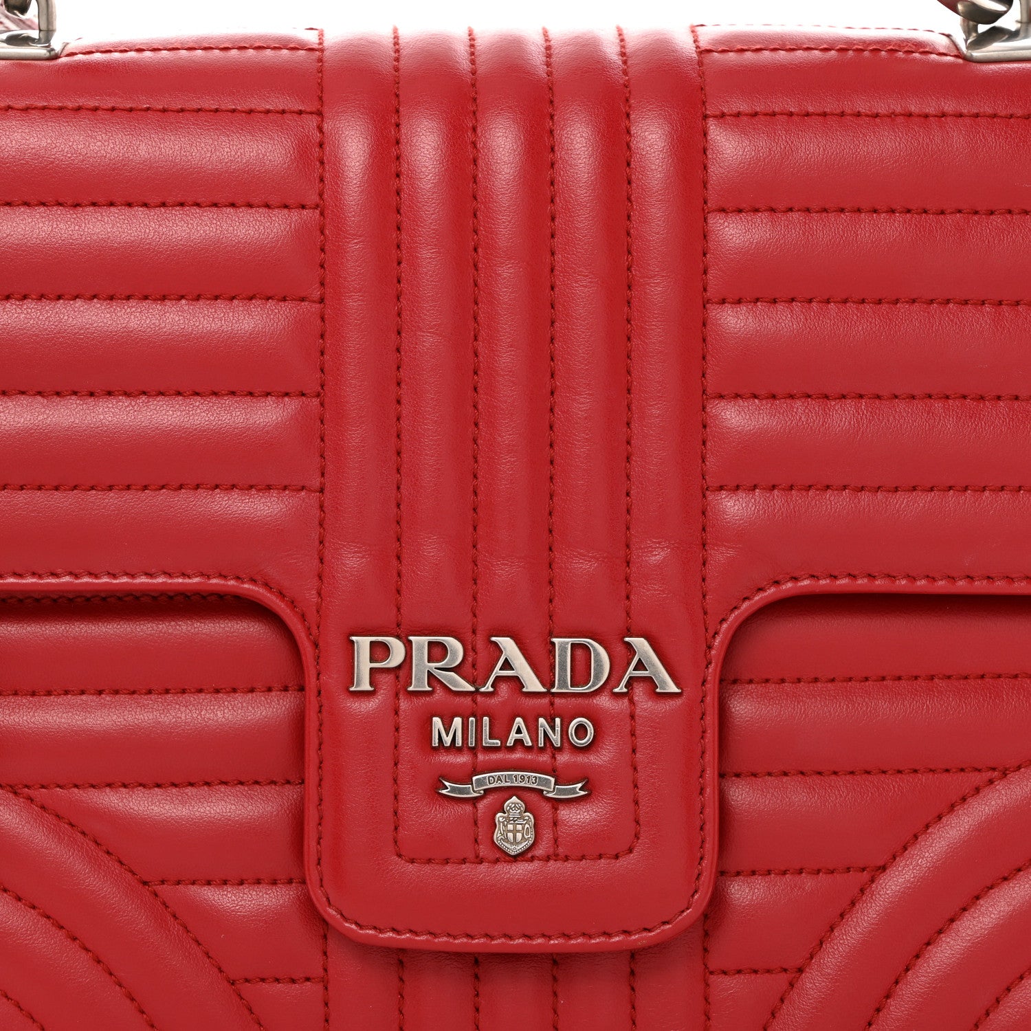 Prada Soft Calfskin Impunture Diagramme Flap Top Handle Bag Fuoco 9 of 11