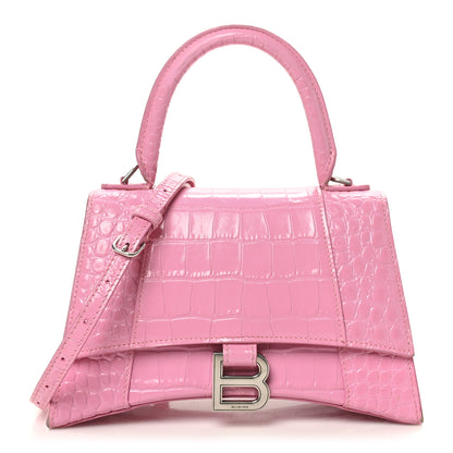 Balenciaga Shiny Calfskin Crocodile Embossed Small Hourglass Top Handle Bag Candy Pink 1 of 11