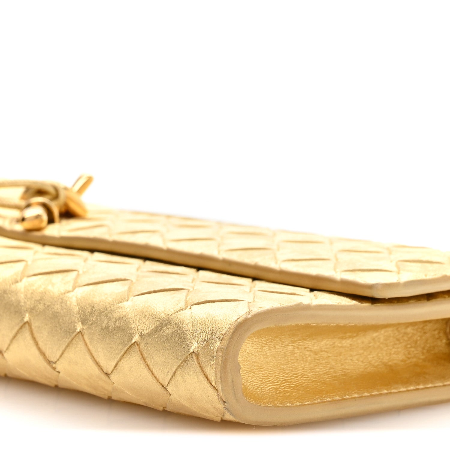 Bottega Veneta Metallic Satin Lambskin Intrecciato Long Andiamo Top Handle Clutch Gold 10 of 10