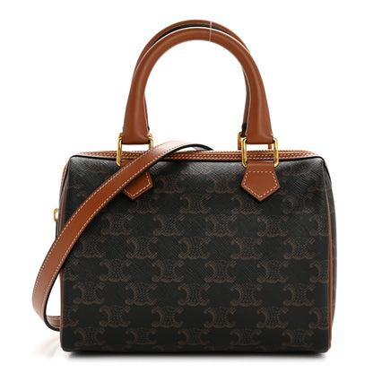 Celine Triomphe Canvas Calfskin Small Boston Bag Tan 1 of 13