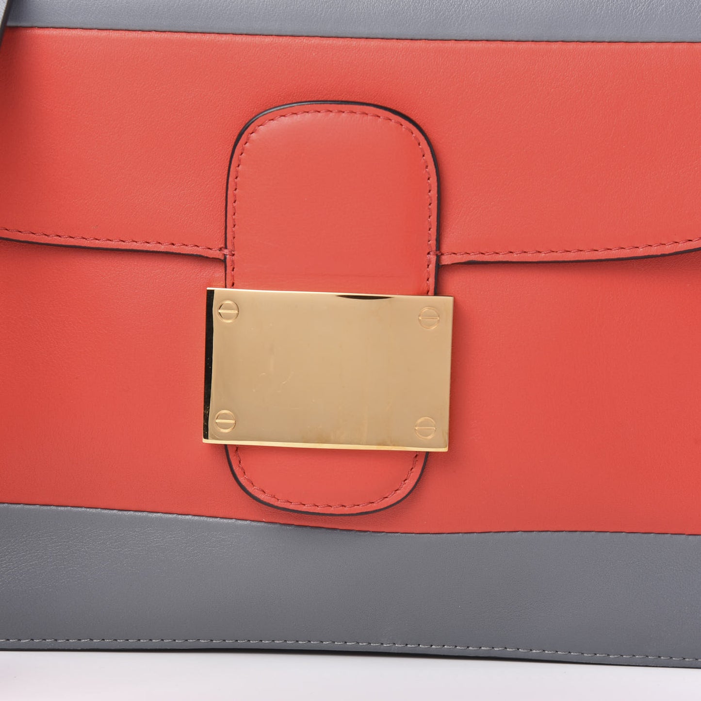 Calfskin Rivet Colorblock Shoulder Bag Grey Red