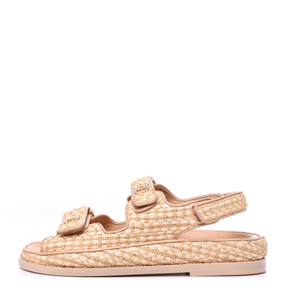 Chanel Braided Fabric Velcro Dad Sandals 38.5 Beige 1 of 11