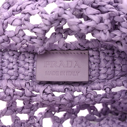 Prada Yarn Raffia Effect Crochet Logo Embroidered Tote Bag Lilium 6 of 10