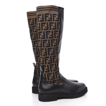Fendi Nappa Microfiber Fabric FF Rockoko Tall Boots 38.5 Black Tobacco 4 of 7