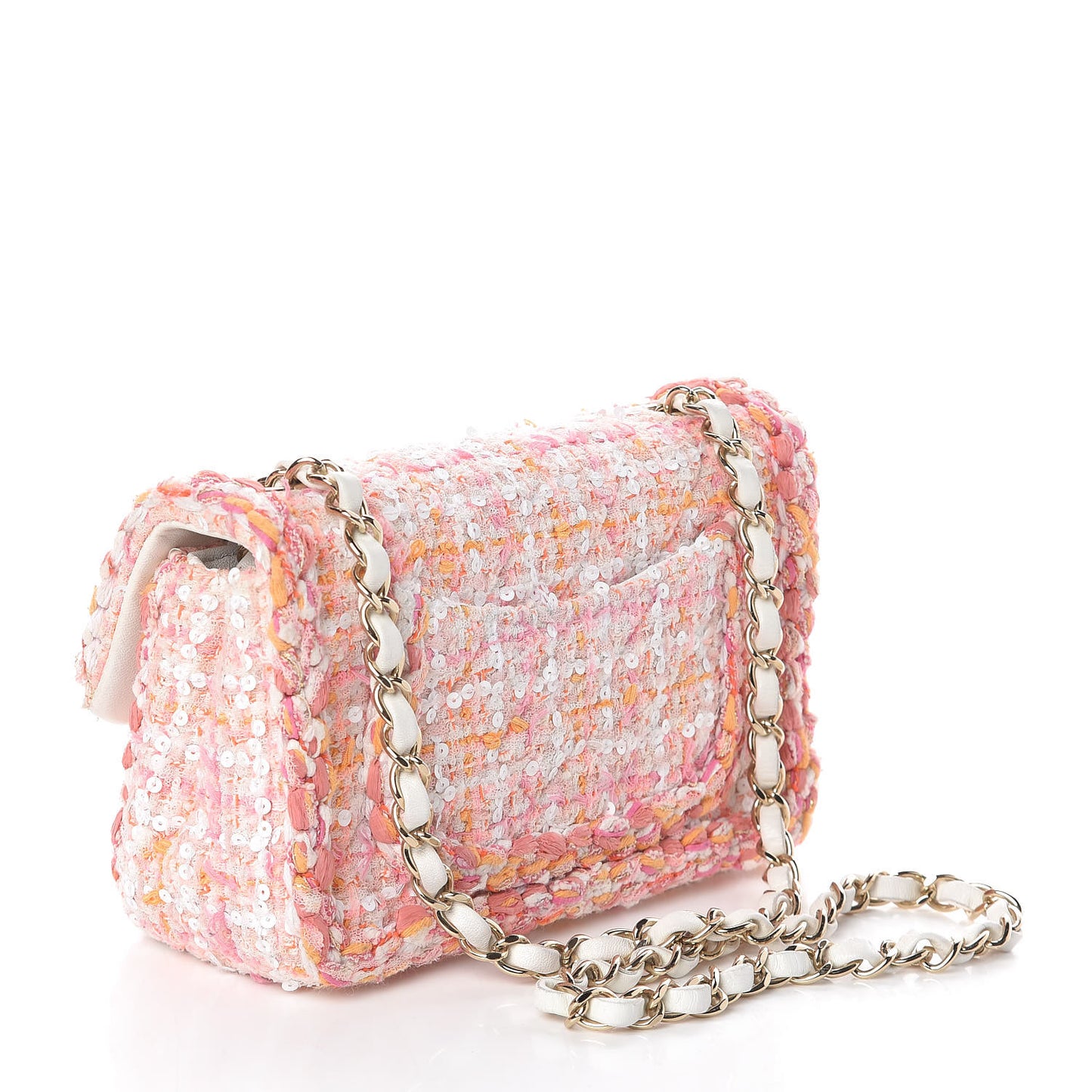 Tweed Braid Sequin Mini Flap White Pink Orange