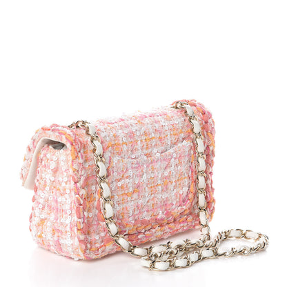Chanel Tweed Braid Sequin Mini Flap White Pink Orange 3 of 11