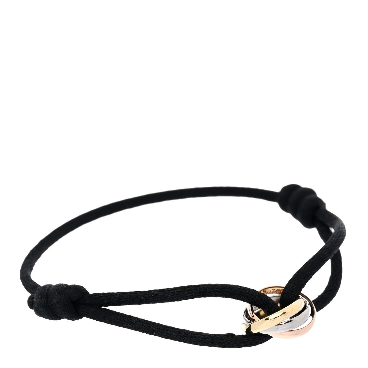 18K Pink Yellow White Gold Trinity Adjustable Cord Bracelet Black