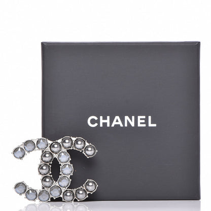Chanel Ruthenium Pearl Crystal CC Brooch Dark Gray 6 of 6