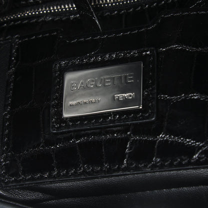 Fendi Calfskin Crocodile Embossed Crystal Baguette Black 6 of 6