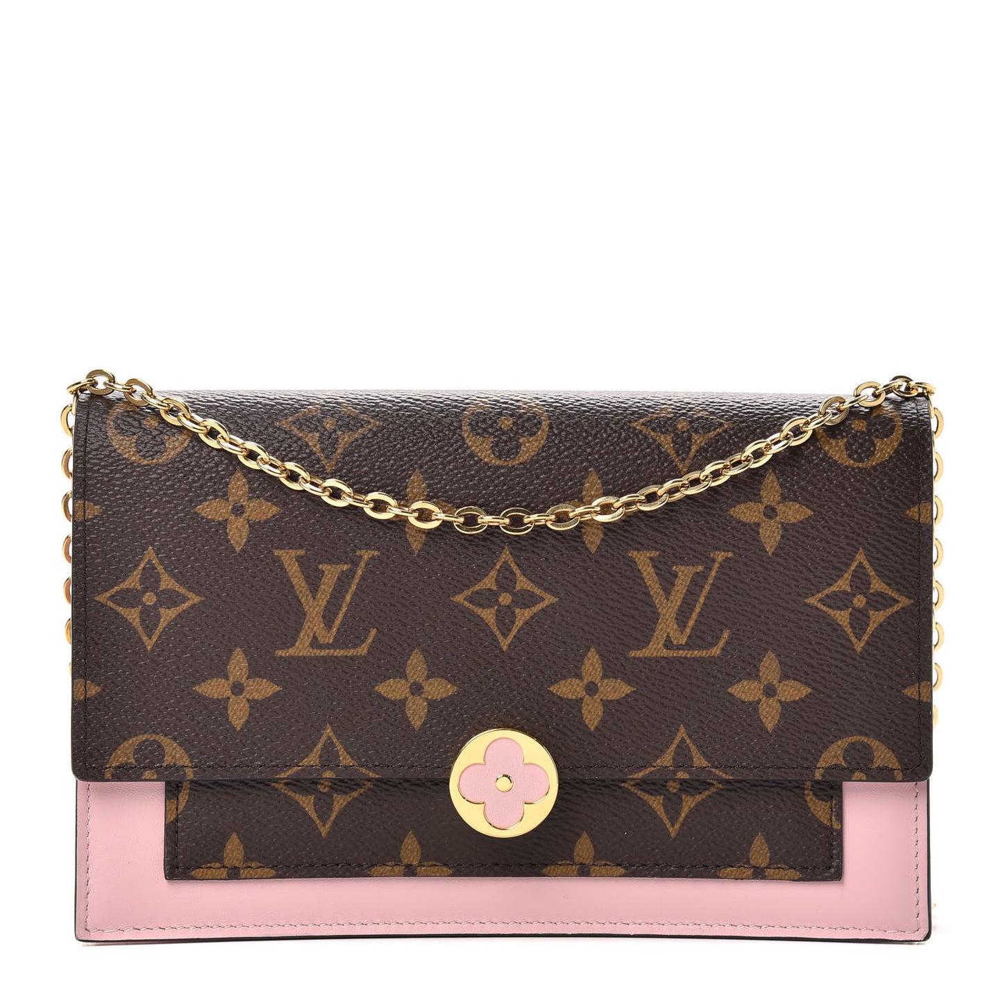 Monogram Flore Chain Wallet Rose Ballerine