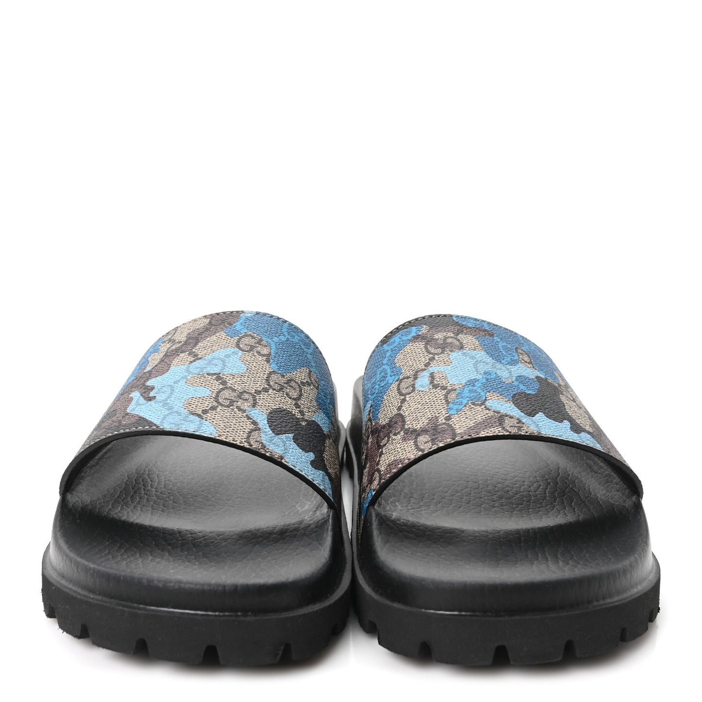 GG Supreme Monogram Camouflage Mens Lug Sole Slide Sandals 7 Blue Multicolor