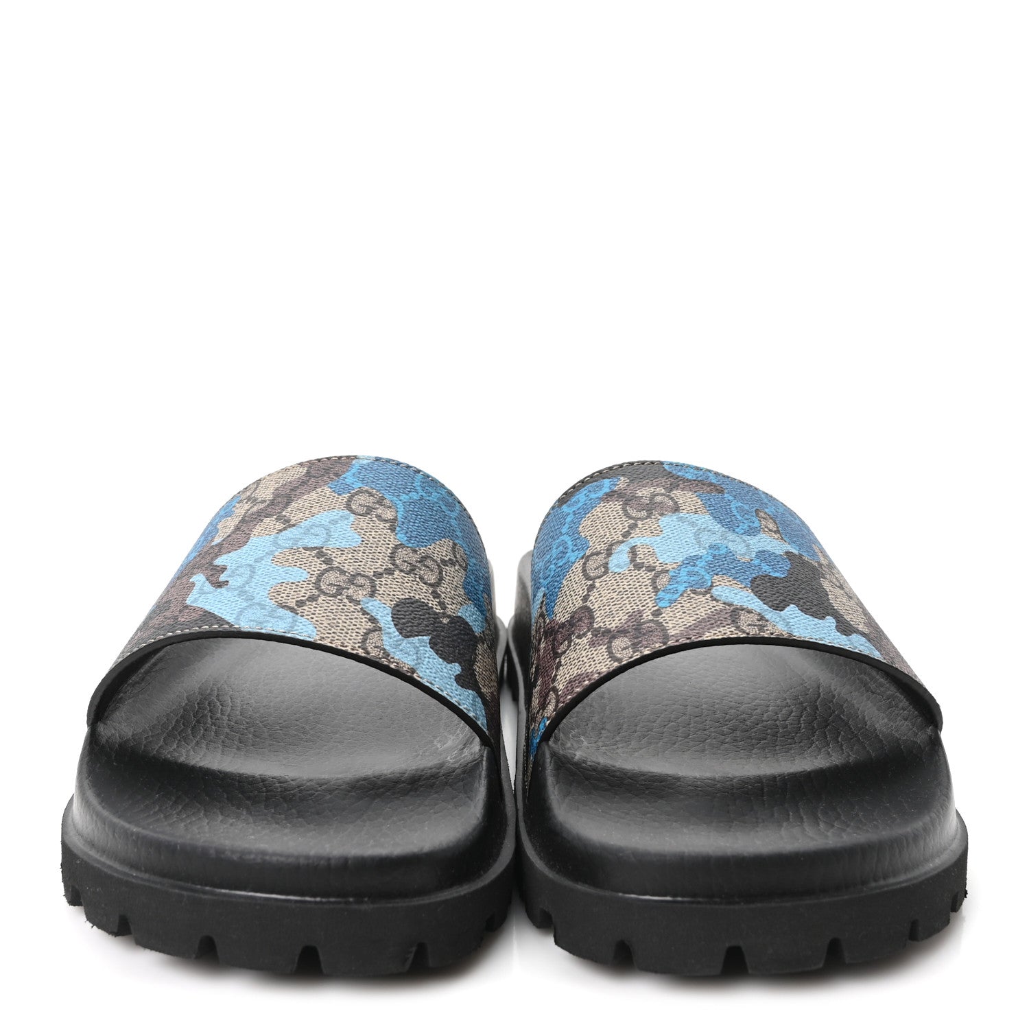 Gucci GG Supreme Monogram Camouflage Mens Lug Sole Slide Sandals 7 Blue Multicolor 3 of 10