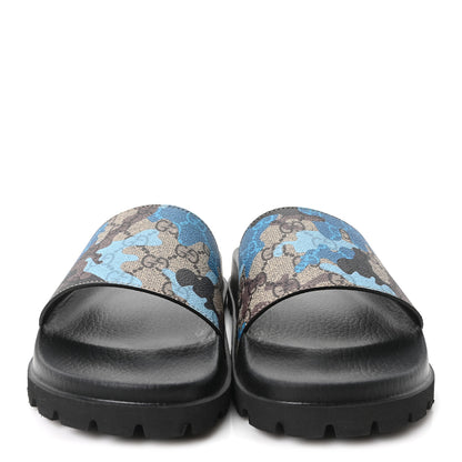 Gucci GG Supreme Monogram Camouflage Mens Lug Sole Slide Sandals 7 Blue Multicolor 3 of 10